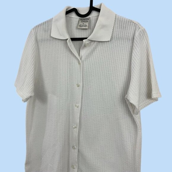 90s white ribbed button up shirt - Picture 1 of 8